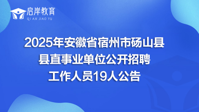2025年安徽省宿州市砀山县县直事业单位公开招聘工作人员19人公告