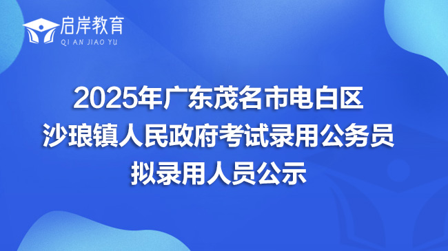 2025年广东茂名市电白区沙琅镇人民政府考试录用公务员拟录用人员公示